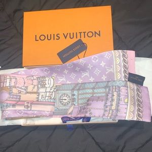 “Authentic” LV Purple Multicolor Around The World Lv Logo Bandeau Scarf/Wrap